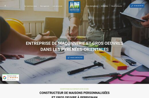 Page d'accueil d'entreprise BTP, plans et outils, annonce services maçonnerie Pyrénées-Orientales.