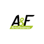 Logo Art & Fenêtres : "A" et "F" en noir, vert, barre verte inclinée, fond gris clair.
