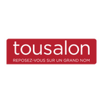 Logo rouge "tousalon", slogan blanc ; fond gris clair, visuels soignés pour une identité forte.