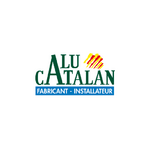 Logo "ALU CATALAN", lettrage vert, bande jaune-rouge, encart bleu "FABRICANT - INSTALLATEUR" sur fond blanc.
