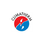 Logo circulaire bicolore et "CLIMATHERM" au-dessus, fond blanc.