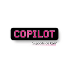 COPILOT rose sur fond noir, "Supports de Com'" en dessous, "Com'" en rose, fond blanc épuré.