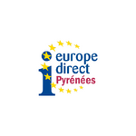 Logo Europe Direct : i bleu, étoiles jaunes, texte européen.