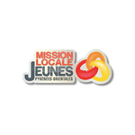 Logo "MISSION LOCALE JEUNES PYRÉNÉES-ORIENTALES", anneaux entremêlés rouges, orange, jaunes.